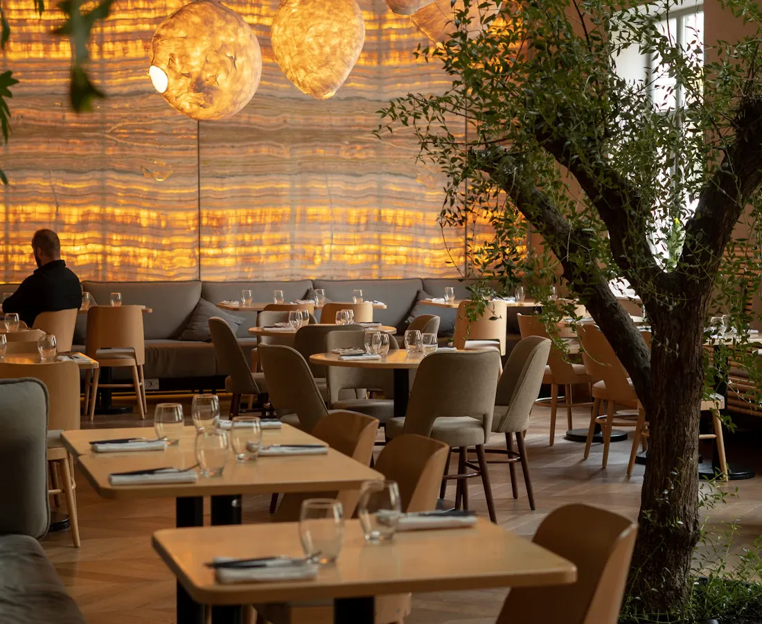 Restaurant dining room ready for evening service